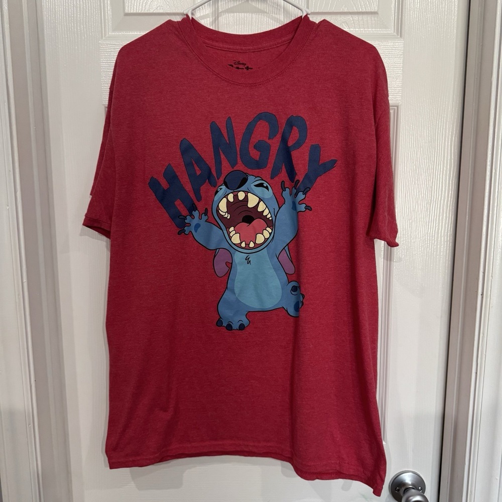 Stitch Hangry Disney‎ Red Short Sleeve Cotton Blend T-Shirt Men's L